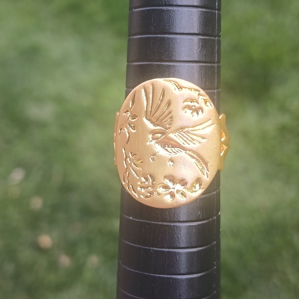 Stunning Bird In Flight Stamped Sterling Gold Plated Ring 8